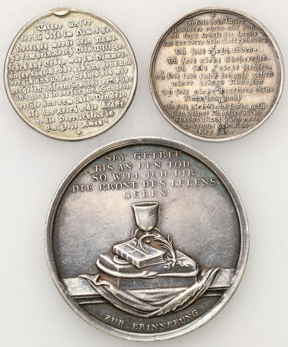 Niemcy. Medale religijne, zestaw 3 sztuk, srebro